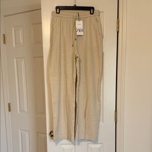 NWT Zara Light Tan Linen Trousers
